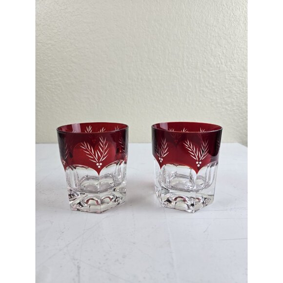 Set Of 2 Lenox Winter Greetings Double Old Fashioned Glass Ruby - Picture 2 of 4